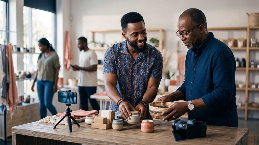 African creators collaborating on social commerce content